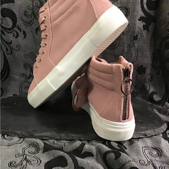 Pink leather (suede) platform sneaker boots - Picture 2 of 9